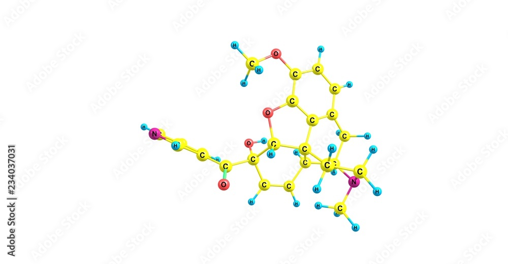 Nicocodeine molecular structure isolated on white Nicocodeine molecular structure isolated on white