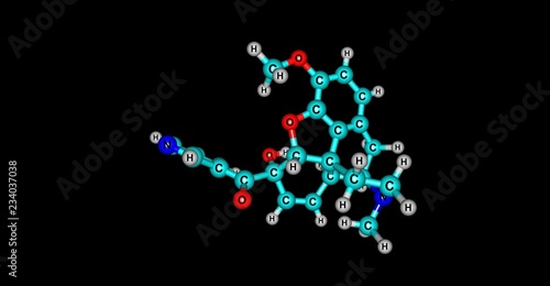 Nicocodeine molecular structure isolated on black