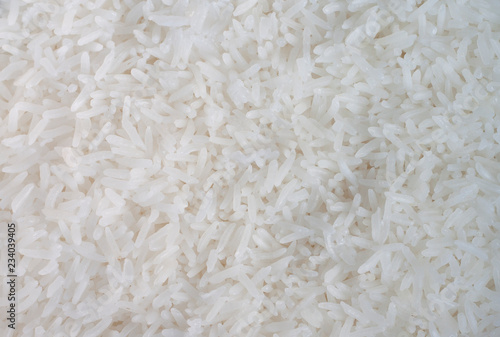 Top view of white Cooked rice ready to eat.