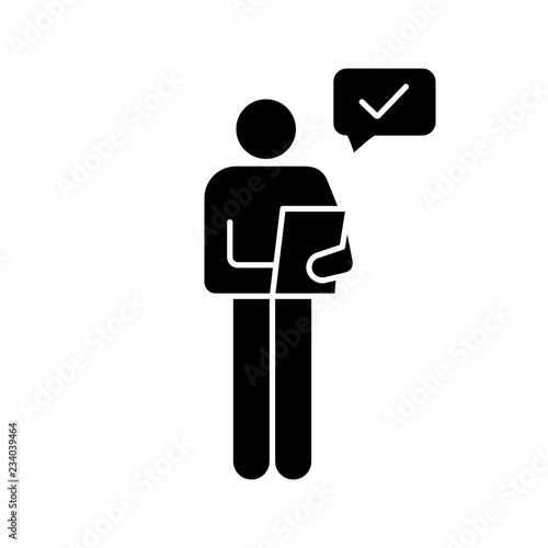 Person checking document glyph icon