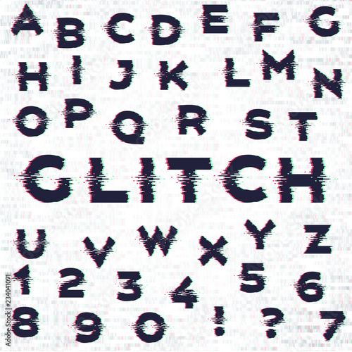 Glitch alphabet with noise effect