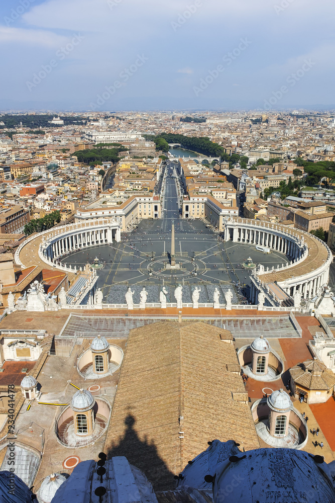Panoramic view to Vatican and city of Rome from dome of St. Peter's Basilica, Italy