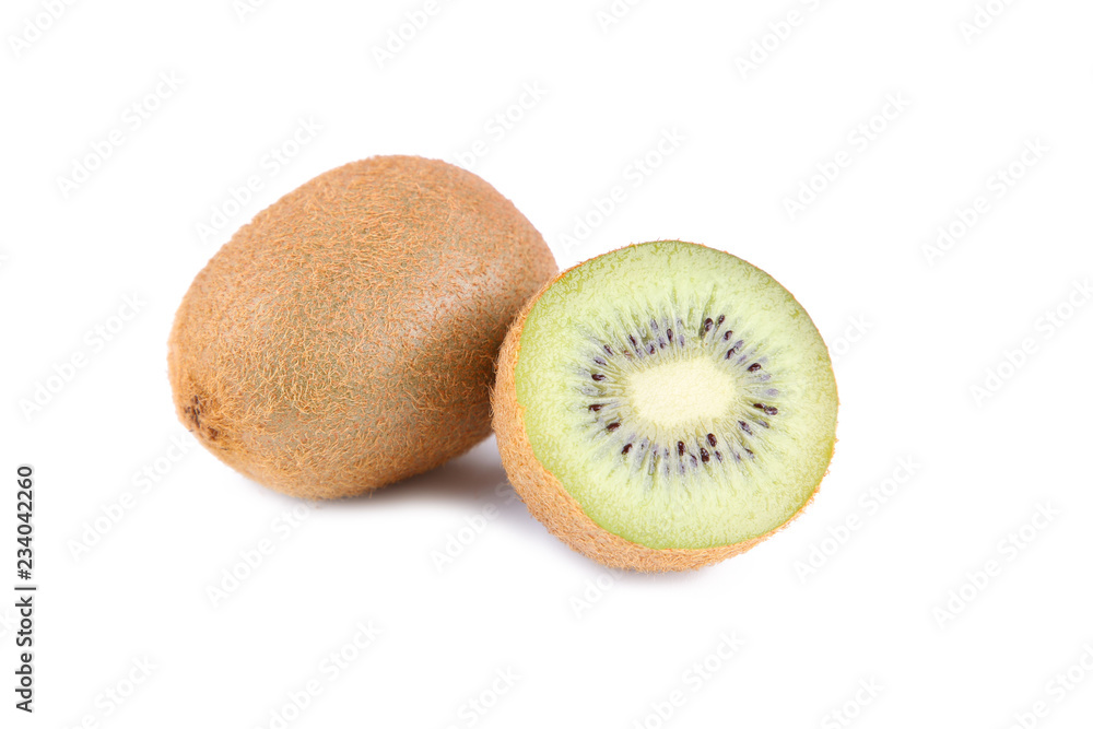 Ripe kiwi fruit and half kiwi fruit isolated on white background Ripe kiwi fruit and half kiwi fruit isolated on white background