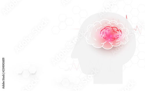 Human head and brain stroke on white background