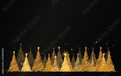 Merry Christmas. happy new year. Luxury gold christmas tree with stars and sparkles background