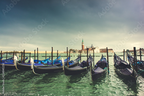 View from San Marco square to gondolas and San Giorgio Maggiore island