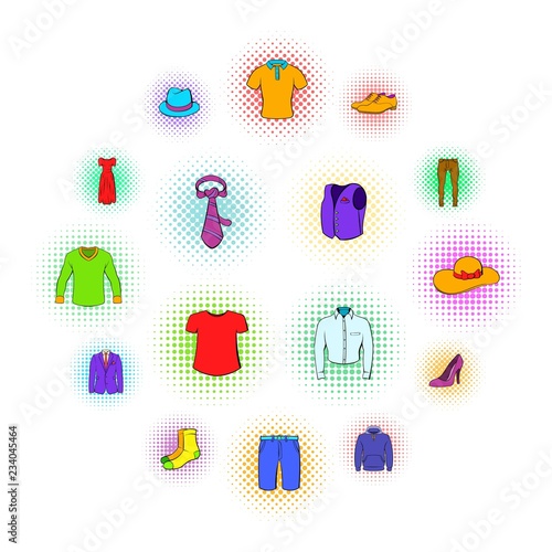 Clothes Icons set in pop-art style isolated on white background