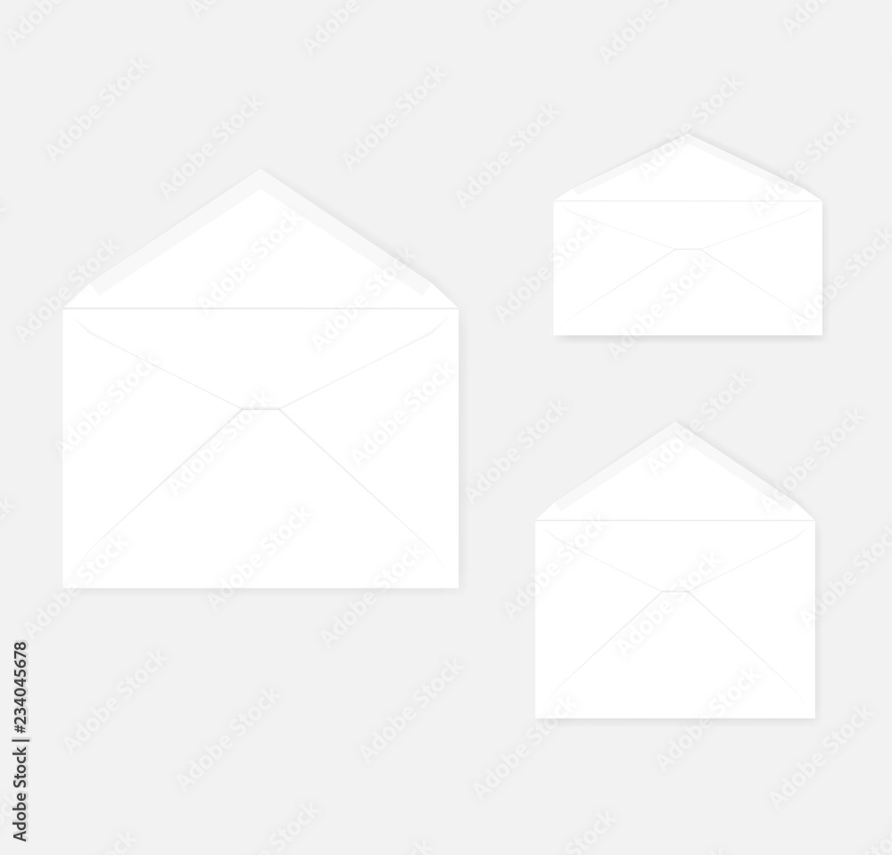 Open white paper envelope with gummed seal, V flap design Open white paper envelope with gummed seal, V flap design