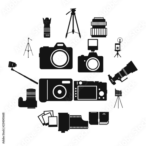 Photography simple icons set isolated on white background