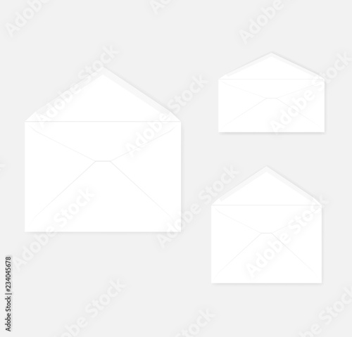 Open white paper envelope with gummed seal, V flap design