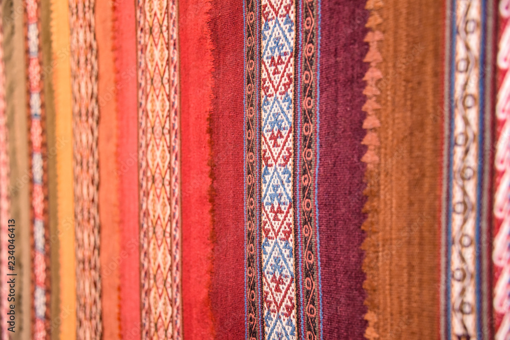 Close up of traditional Andean textile designs. Arequipa, Peru Close up of traditional Andean textile designs. Arequipa, Peru