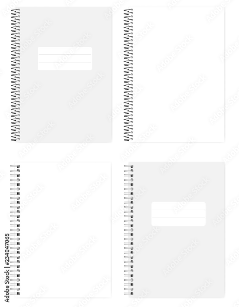 A4 blank white wire bound notebook with different spiral mockup A4 blank white wire bound notebook with different spiral mockup