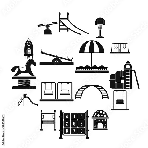 Playground black simple icons set isolated on white background