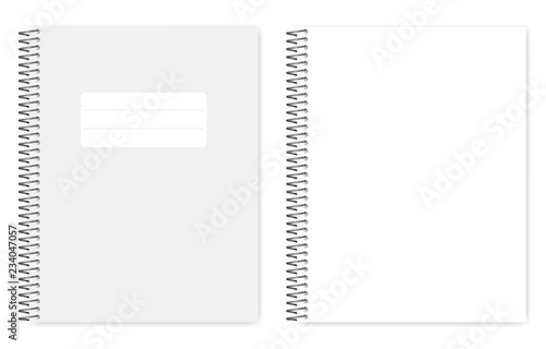 Letter size white copybook - empty blank wire spiral notebook, mock up