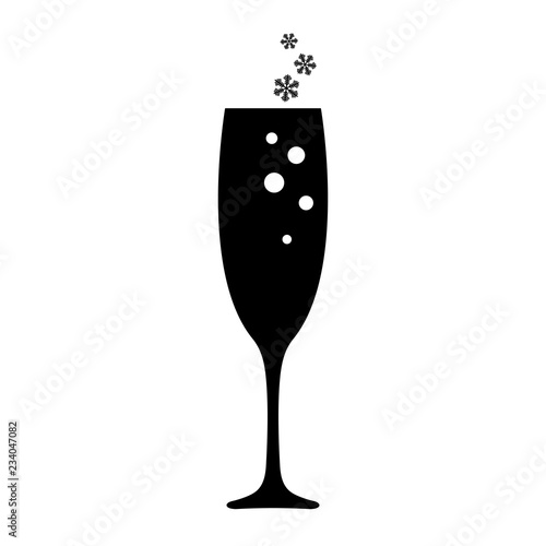 New year's champagne glass icon. Champagne in holiday glass with bubbles and snowflakes. Vector Illustration