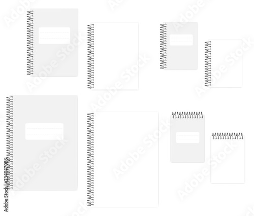 A4, A5, A6 blank wire spiral notebook set -  clear white page and cover
