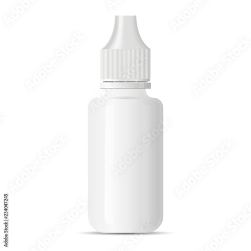 White medical eye dropper bottle container for medications. Glass vape juice drops jar for e liquid. Realistic 3d vector illustration design.