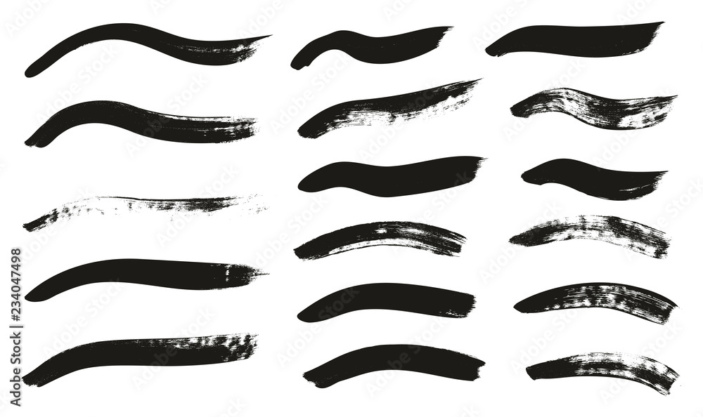 Calligraphy Paint Brush Curved Lines High Detail Abstract Vector Background Set 118