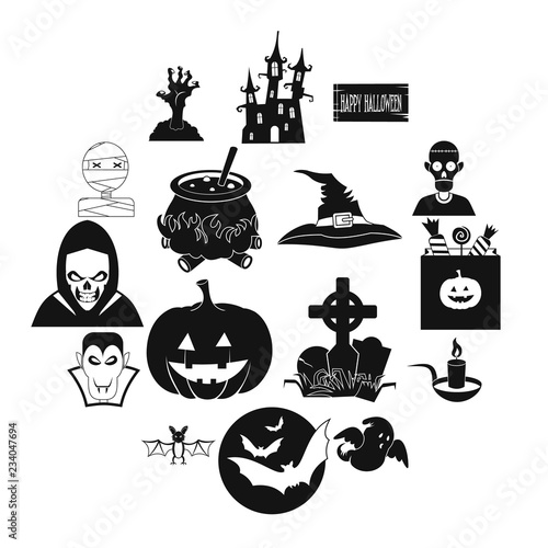 Halloween black simple icons set for web and mobile devices