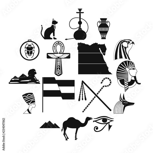 Egypt icons in black simple style for web and mobile devices