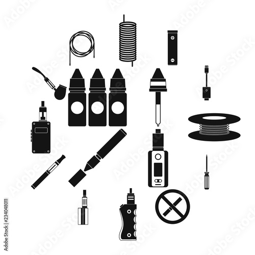 Electronic cigarettes icons set in simple style on a white background