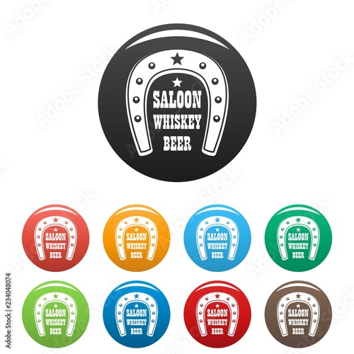 Beer western saloon icons set 9 color vector isolated on white for any design