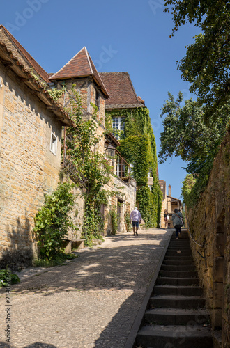  Historic houses along Montagne street in Sarlat la Caneda in Dordogne Department, Aquitaine, France
