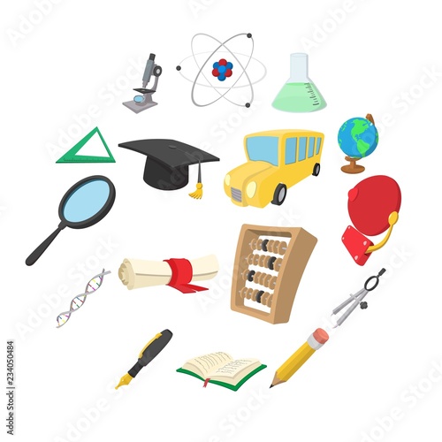 Education cartoon icons set isolated on white background