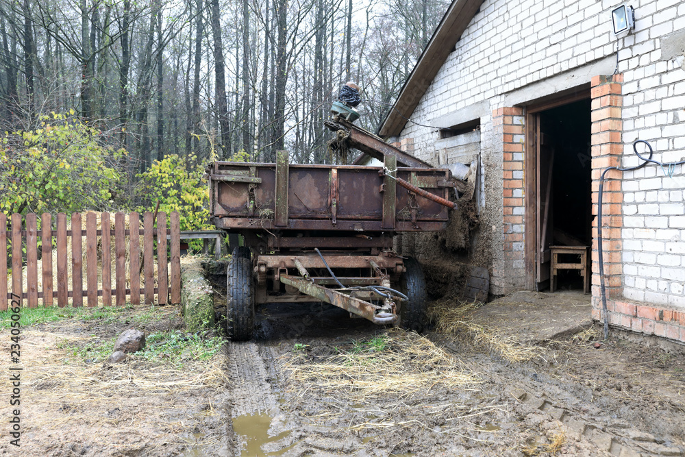 Fototapeta premium Farm wagon with manure