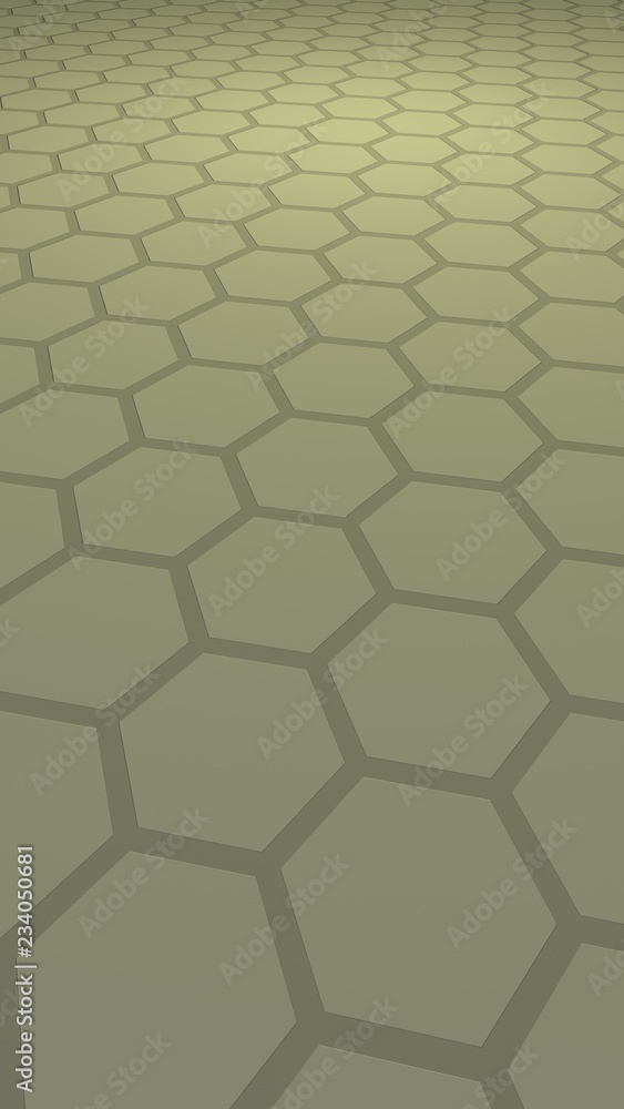 Honeycomb with color lighting, on a gray background. Perspective view on polygon look like honeycomb. Isometric geometry. Vertical image orientation. 3D illustration Honeycomb with color lighting, on a gray background. Perspective view on polygon look like honeycomb. Isometric geometry. Vertical image orientation. 3D illustration