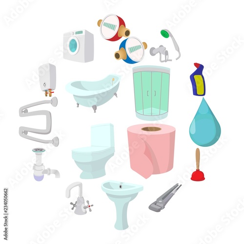 Sanitary engineering cartoon icons isolated on white background