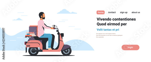businessman riding scooter with book stack education concept isolated flat copy space horizontal vector illustration