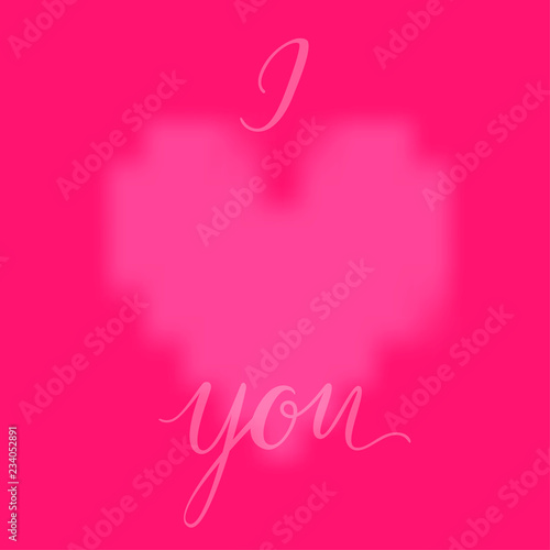 Pink heart and I LOVE YOU inscription background. Valentines Day romantic vector illustration. Cute element of design for flyers, invitations, cards.