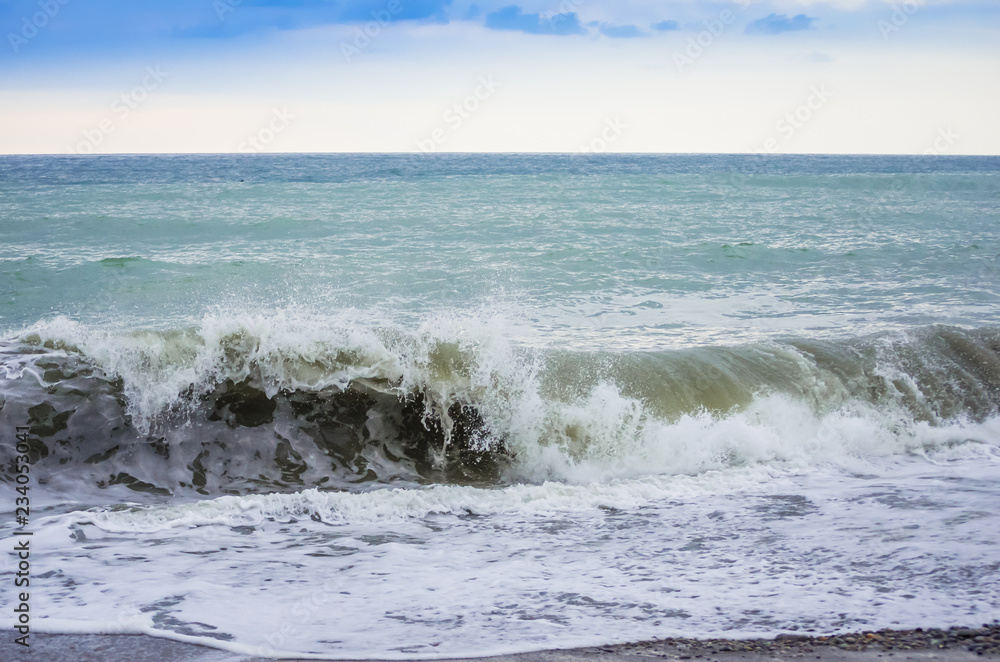 sea wave, storm on the ocean, wave coming ashore