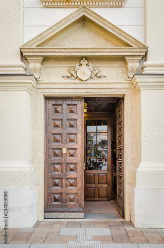 The front door of the church of the Merciful Brothers in Pecs