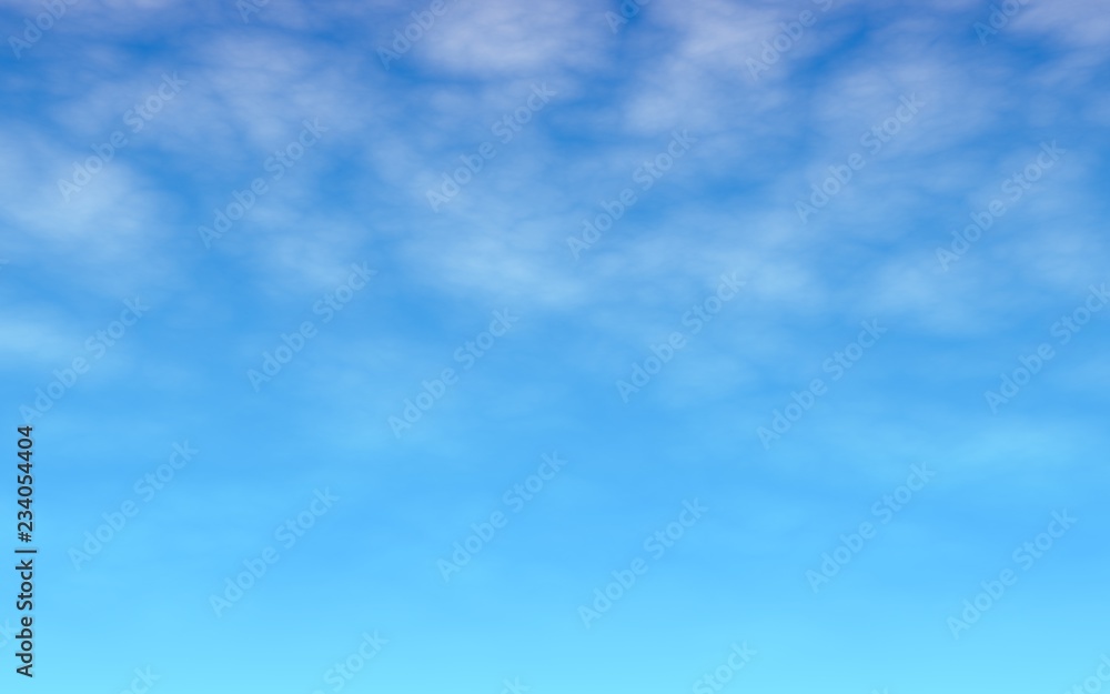 The bright sky in the morning. Blue sky background with white clouds. Cumulus white clouds in the clear blue sky. 3D illustration The bright sky in the morning. Blue sky background with white clouds. Cumulus white clouds in the clear blue sky. 3D illustration