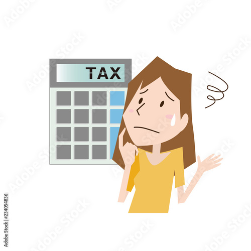 女性　電卓　計算機　税金　TAX