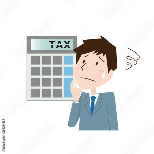男性　電卓　計算機　税金　TAX