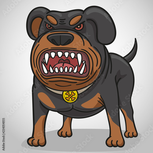 Cartoon angry dog of breed a Rottweiler.