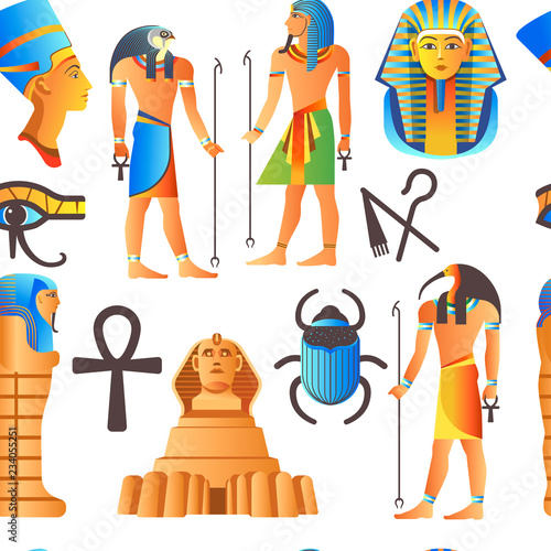 Egypt and Egyptian mythological signs seamless pattern isolated background vector.