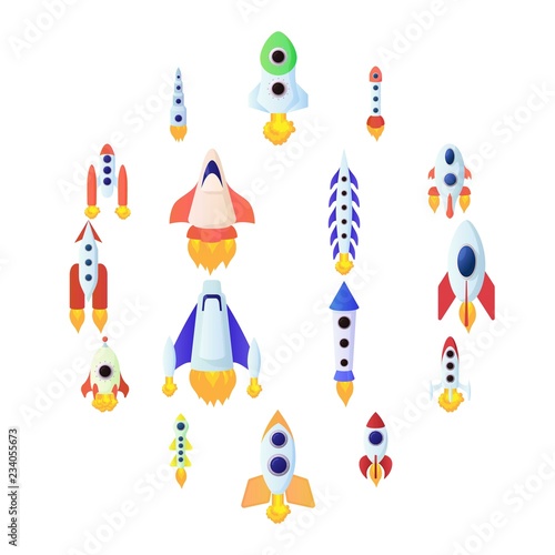 Rocket icons set in cartoon style isolated on white background