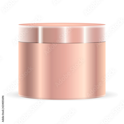 Golden metallic color cream jar mockup. Cosmetic bottle for cream, salt, scrub. Vector illustration cosmetics template.