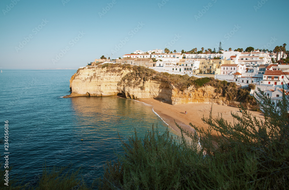 Carvoeiro in the morning, beach and no people. Algarve, Portugal