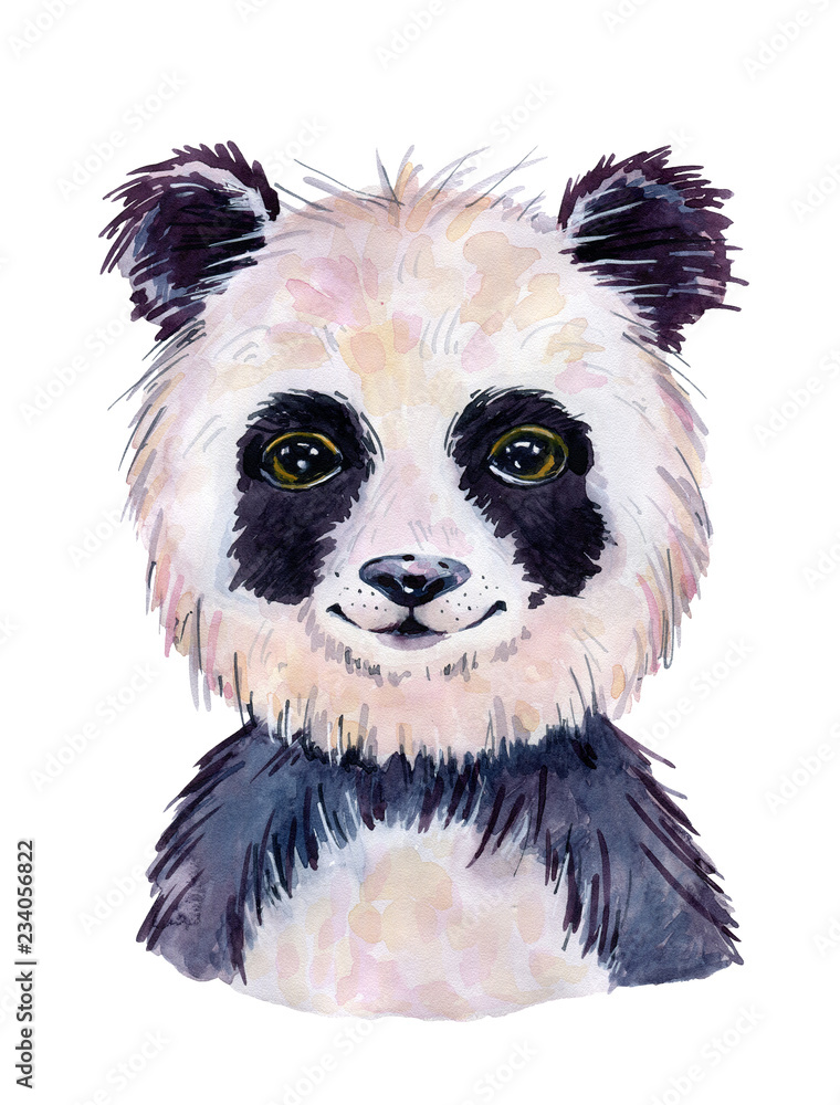 Obraz premium Panda akwarela ilustracja na białym tle.