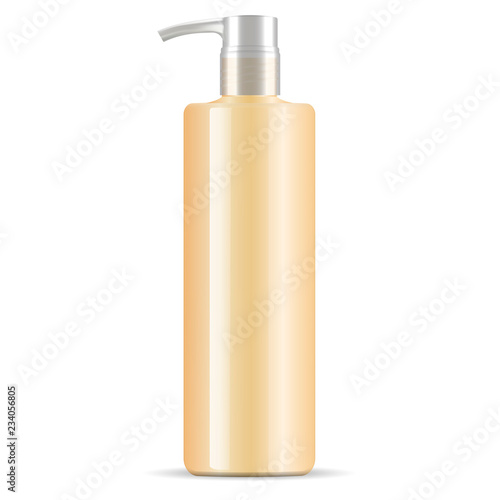 Moisturizing shampoo conditioner highlight activating cosmetics dispenser pump bottle. High quality cosmetic package design template. Vector illustration mockup.