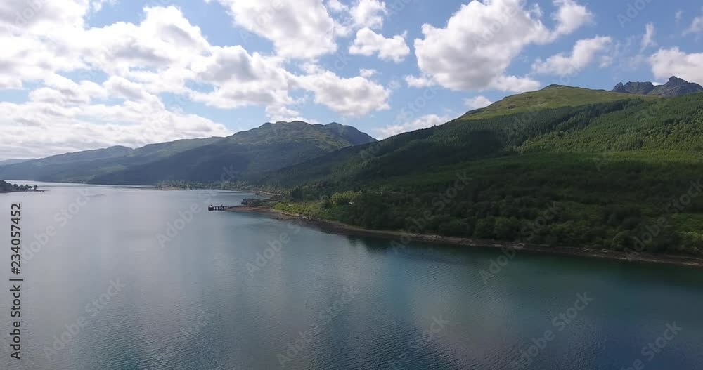 Blue Green Lake Drone Shot with Forested Landscape in Scotland - Aerial View Loch Fyne in the Highlands Blue Green Lake Drone Shot with Forested Landscape in Scotland - Aerial View Loch Fyne in the Highlands