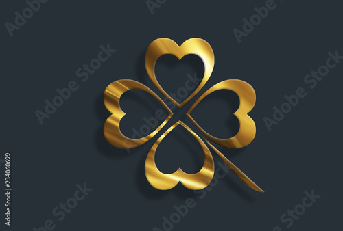 Four leaf lucky clover leaf on black background. Vector illustration