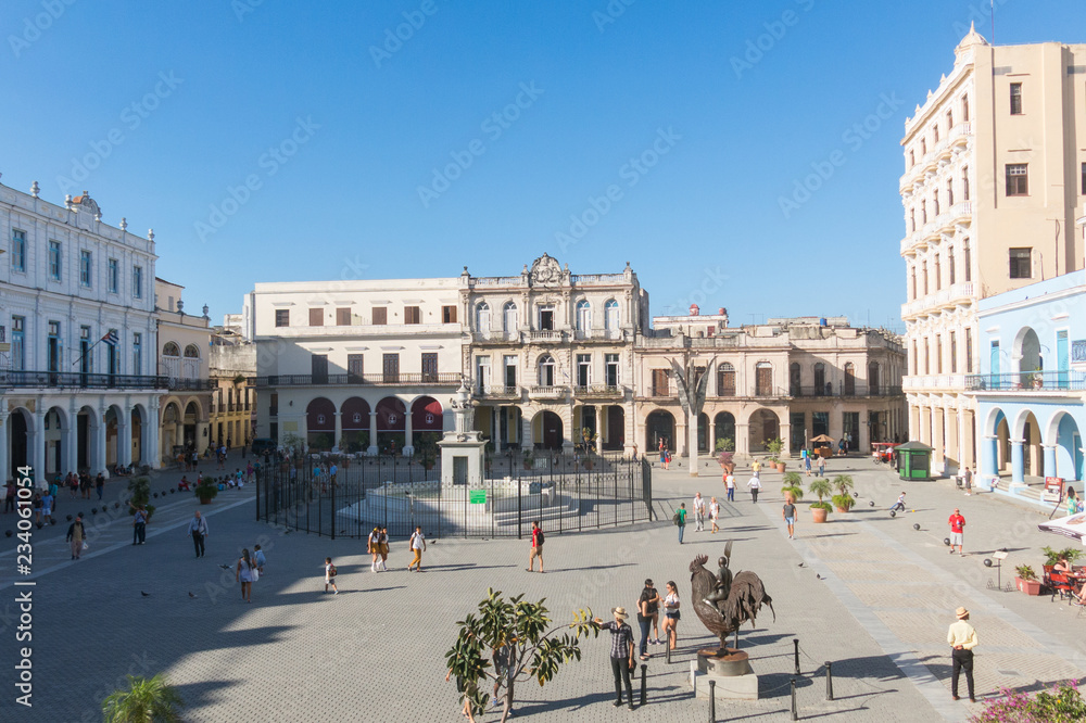 The historic Old Square or Plaza Vieja in the colonial neighborhood of Old Havana