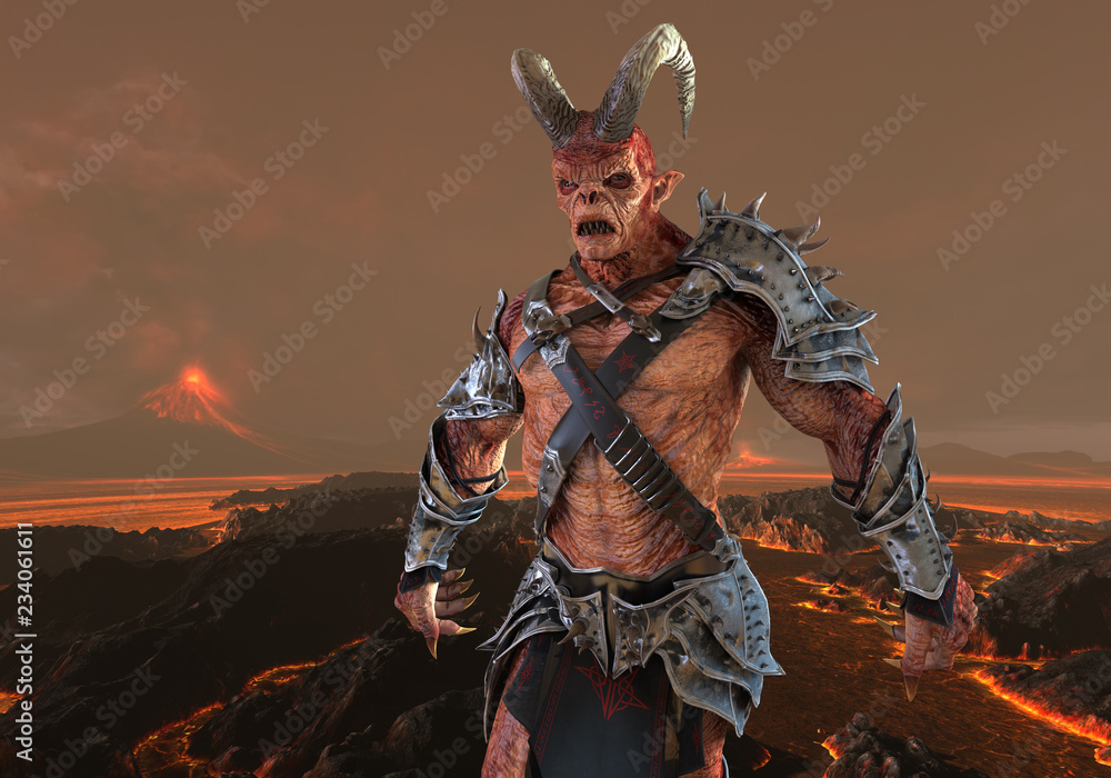 Naklejka premium 3D illustration demon monster on fantasy background