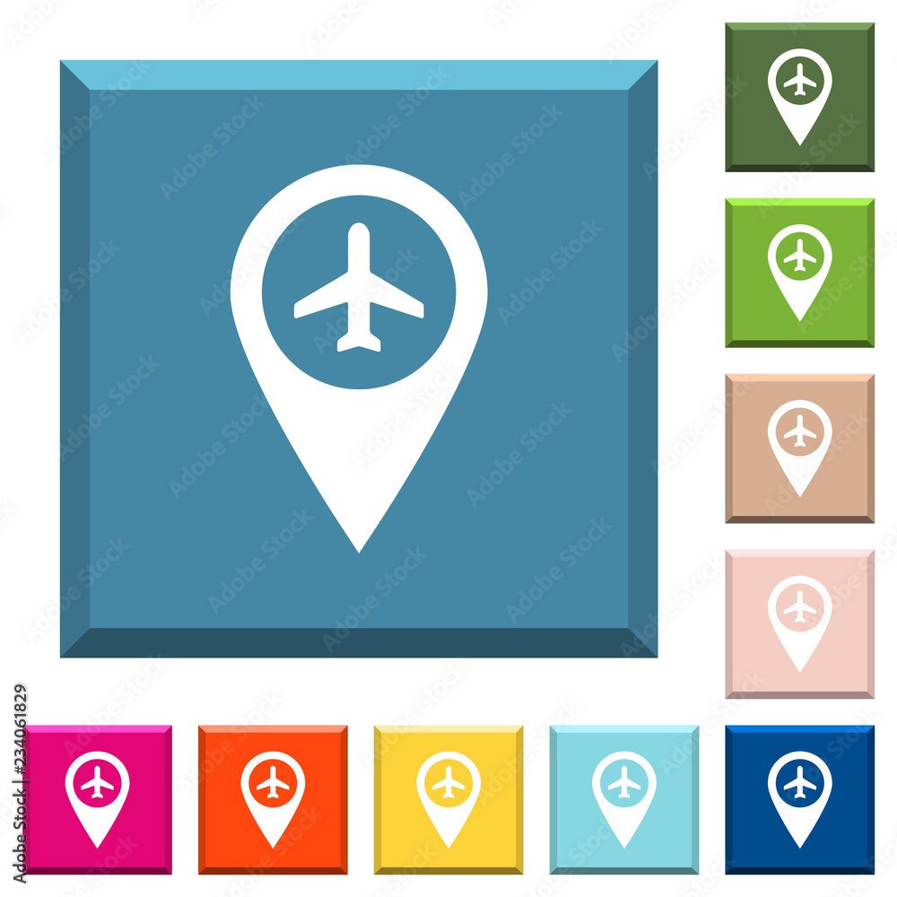 Obraz premium Airport GPS map location white icons on edged square buttons